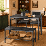 Asofer 4 Piece Dining Table Set with 2 Chairs and Bench, Kitchen Table Set with Storage Rack,Space-Saving Dinette Set for Small Apartment,Black