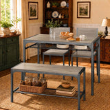 Asofer 4 Piece Dining Table Set with 2 Chairs and Bench, Kitchen Table Set with Storage Rack, Space-Saving Dinette Set for Small Apartment, Gray