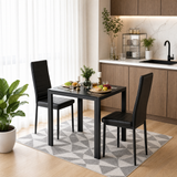 3 Piece Dining Table Set for 2, Glass Kitchen Table and Chairs with Upholstered PU Leather Chairs for Apartment, Small Space, Black
