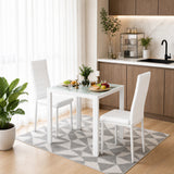 3 Piece Dining Table Set for 2, Glass Kitchen Table and Chairs with Upholstered PU Leather Chairs for Apartment, Small Space, White