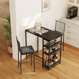 Asofer Dining Table for 2 Persons with PU Upholstered Chairs and 3 Storage Shelves for Small Space Ktchen,Black