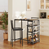 Asofer Dining Table for 2 Persons with PU Upholstered Chairs and 3 Storage Shelves for Small Space Ktchen,Black