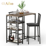 The Bar Table and Chairs Set for 2 with 3 Storage Shelves - Gray