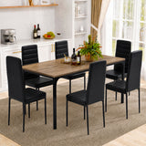 7-Piece Dining Table Set for 6, Asofer Kitchen Table Set with 6 Upholstered PU Leather Chairs for Apartment, Small Space, Gray