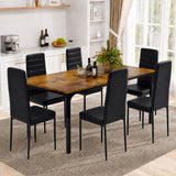 7-Piece Dining Table Set for 6, Asofer Kitchen Table Set with 6 Upholstered PU Leather Chairs for Apartment, Small Space, Retro