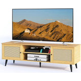 TV Stand for Living Room Clearance, Lofka Rattan Entertainment Center with 2 Cabinets, Nature