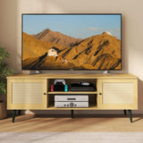 TV Stand for Living Room Clearance, Lofka Rattan Entertainment Center with 2 Cabinets, Nature