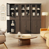Tall Storage Cabinet with Glass Doors and 2 Drawers, Lofka Freestanding Kitchen Pantry Cabinet with Shelves, Dark Brown