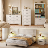 Asofer 6-Piece Bedroom Furniture Set with Bookcase, King Bed Frame, 2 Chests of Drawers and 2 Nightstands, White