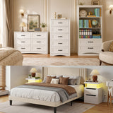 Asofer 6-Piece Bedroom Set with Bookcase, Queen Size Bed, 2 Chests of Drawers and 2 Nightstands, White