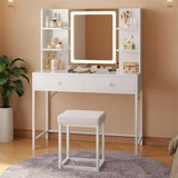 Vanity Desk, Lofka Makeup Vanity with Mirror and Lights, Large Vanity Table Set, White