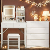 Vanity Desk and Dresser for Bedroom, Lofka Makeup Vanity Desk with Mirror and Lights, White