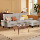 Velvet L-Shaped Sectional Sofa - Reversible Chaise, Easy Clean, Compact Living Room Couch, Light Gray