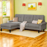 Velvet L-Shaped Sectional Sofa - Reversible Chaise, Easy Clean, Compact Living Room Couch (Dark Gray)
