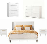 Asofer White King Bedroom Set: Bed Frame, 2 Nightstands & 2 Dressers, Modern Storage Bundle