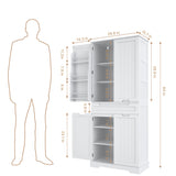64" Tall Kitchen Pantry, Farmhouse Storage Cabinet, Organizer, Drawer and Adjustable Shelves for Kitchen, Dining Room, Bathroom - White