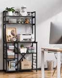 5 Tiers Industrial Bookcases and Bookshelves, Metal Wood Display Shelf - Black