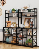 5 Tiers Industrial Bookcases and Bookshelves, Metal Wood Display Shelf - Black