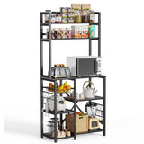 5 Tiers Industrial Bookcases and Bookshelves, Metal Wood Display Shelf - Black