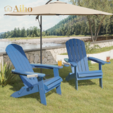Folding Adirondack Chair, HIPS All-Weather Patio Chairs Set of 2 with Cup Holder,  for Patio Garden Backyard Lawn Outdoors Fire Pit - Blue