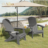 Folding Adirondack Chair, HIPS All-Weather Patio Chairs with Cup Holder,  for Patio Garden Backyard Lawn Outdoors Fire Pit - Gray