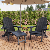 Folding Adirondack Chair with Retractable Ottoman, HIPS All-Weather Patio Chairs with Cup Holder,  for Patio Garden Backyard Lawn Outdoors Fire Pit - Black