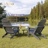 Folding Adirondack Chair Set of 2 with Retractable Ottoman, HIPS All-Weather Patio Chairs with Cup Holder,  for Patio Garden Backyard Lawn Outdoors Fire Pit - Gray