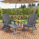 Folding Adirondack Chair with Retractable Ottoman, HIPS All-Weather Patio Chairs with Cup Holder,  for Patio Garden Backyard Lawn Outdoors Fire Pit - Gray