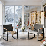 Outdoor Furniture Set, Patio Bistro Set for 2 with Rocking Chairs, Glass Coffee Table & Removable Cushion for Garden Backyard Balcony Lawn Pool, Gray