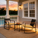 Asofer Outdoor Bistro Set，Rocking Patio furniture Set with Cushions & Coffee Table for Poolside,Yard, Porch, Gray、Beige