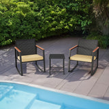 3 Pieces Patio Wicker Chairs Set, Asofer  Rocking Patio Bistro Set with Caffee Table for Poolside,Yard, Porch