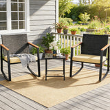 3-Piece Patio Furniture Set, Lofka Rocking Chair Set with Heat-resistant armrests, Includes Glass Table& Cushion-Perfect for Balcony|Deck, Yellow
