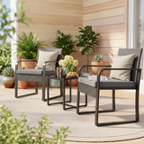 3 PCS Patio Furniture Set, Asofer Modern Rattan Chair Conversation Sets with Coffee Table,for Poolside, balcony, Beige/Gray