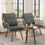 3-Piece Patio Furniture Set, Patio Bistro Set with Outdoor Table and Chairs For Garden, Balcony, Poolside - Grey