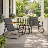 Asofer 3 Pieces Rocking Sets,Bistro Patio Furniture with 2 Outdoor Rocking Chairs and 1 Glass Coffee Table for Porch Deck Lawn,Poolside, Porch, Lawn