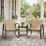 Asofer 3 Pieces Rocking Sets,Bistro Patio Furniture with 2 Outdoor Rocking Chairs and 1 Glass Coffee Table for Porch Deck Lawn,Poolside, Porch, Lawn,Dark Brown
