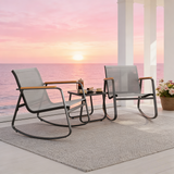 Outdoor Bisto Set, Asofer 4 Pieces Patio Furniture Set Including A Loveseat, Rocking Chairs Set of 2 with A Glass Table for Balcony, Porch, Lawn, Gray