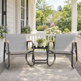 Asofer 3 Pieces Rocking Sets,Bistro Patio Furniture with 2 Outdoor Rocking Chairs and 1 Glass Coffee Table for Porch Deck Lawn,Poolside, Porch, Lawn，Gray