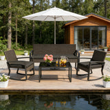 Outdoor Furniture Set for 4, Patio Conversation Set with Patio Rocking Chairs, Rattan Loveseat, Bistro Coffee Table, Removable Cushions for Backyard, Black