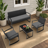 4-Piece Patio Conversation Sets,Asofer Outdoor Sectional Furniture with Coffee Table,Loveseat and Rocking chair,Gray