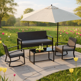 4-Piece Patio Conversation Sets,Asofer Outdoor Sectional Furniture with Coffee Table,Loveseat and Rocking chair,Gray