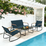 4-Piece Outdoor Patio Furniture Set with Glass Table,Asofer Lightweight Bistro Table and Chair Set for Poolside,Lawn,Blue
