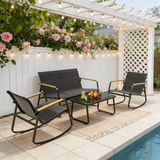 4-Piece Outdoor Patio Furniture Set with Glass Table,Asofer Lightweight Bistro Table and Chair Set for Poolside,Lawn