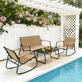 4-Piece Outdoor Patio Furniture Set with Glass Table,Asofer Lightweight Bistro Table and Chair Set for Poolside,Lawn,Dark Brown