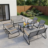 Patio Furniture Set, Jolifa 8-Piece Outdoor Conversation Set with Pet Friendly Textilene, 4 Rocking Chairs, 2 Loveseats and 2 Coffee Tables, Black Metal Frame for Balcony, Poolside, Garden, Gray