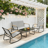 4-Piece Outdoor Patio Furniture Set with Glass Table,Asofer Lightweight Bistro Table and Chair Set for Poolside,Lawn,Gray