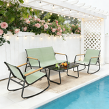 4-Piece Outdoor Patio Furniture Set with Glass Table,Asofer Lightweight Bistro Table and Chair Set for Poolside,Lawn ,Green