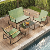 Outdoor Conversation Set, Jolifa 4‑Piece Patio Furniture Set with 2 Rocking Chairs, Loveseat and Coffee Table, Ideal for Outdoor Patio Lawn Garden Poolside, Green