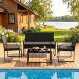 Patio Furniture Set, Outdoor All-Weather Conversation Set for 4 with Wicker Chairs & Loveseat with Cushions, Coffee Table, Black