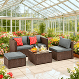 Patio Furniture Set, Asofer 5 Piece Outdoor Conversation Sectionals with Cushions and Tea Table, Gray